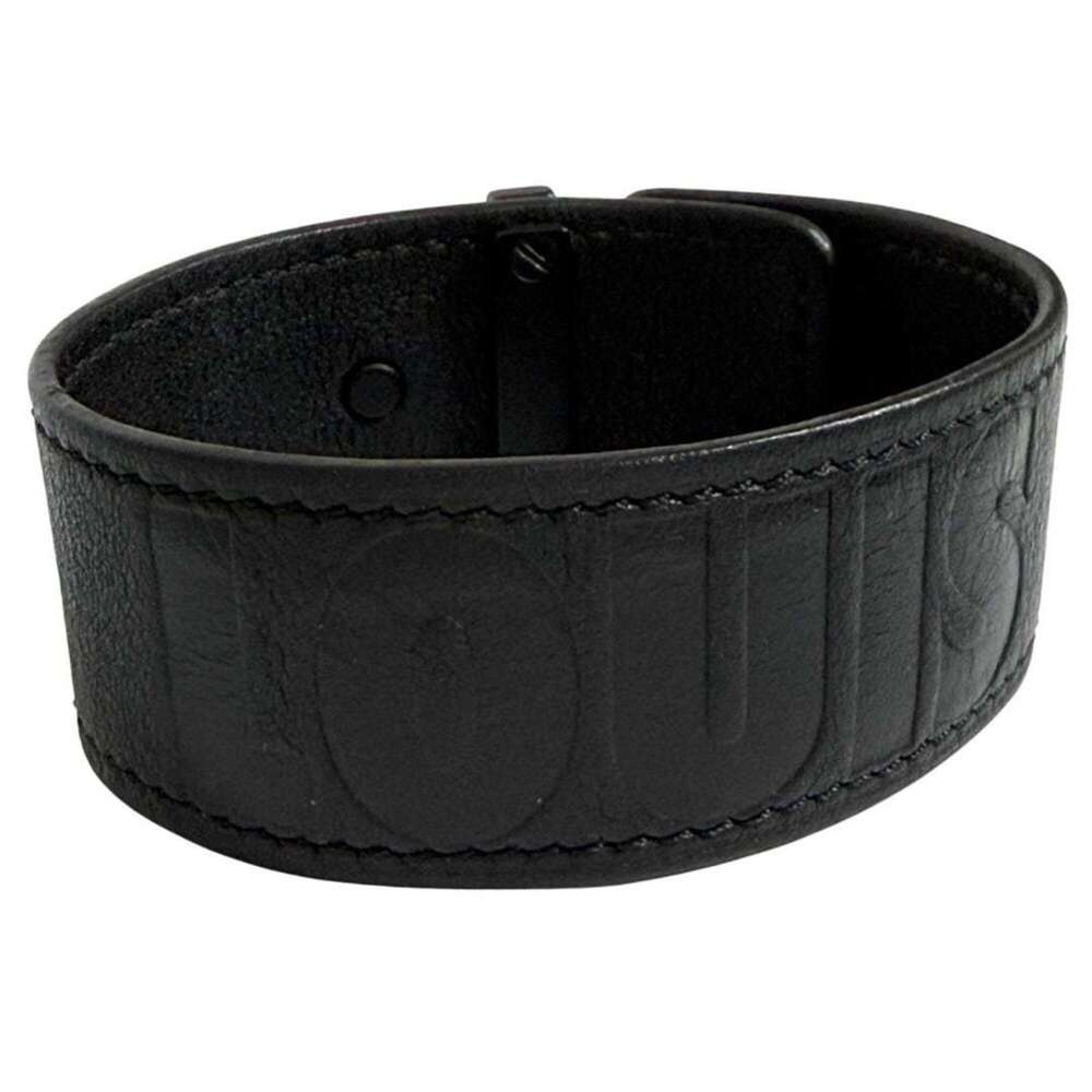 LOUIS VUITTON Black Leather Charm Bracelet